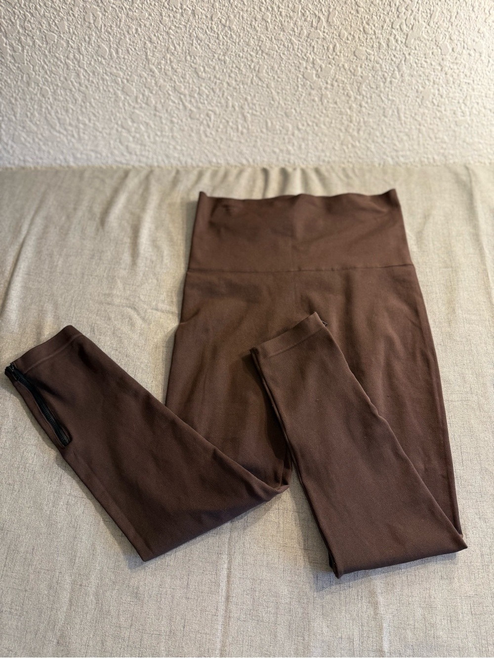 Spanx XL Seamless Side Zip Leggings Brown Compression High-waisted, Double-knit